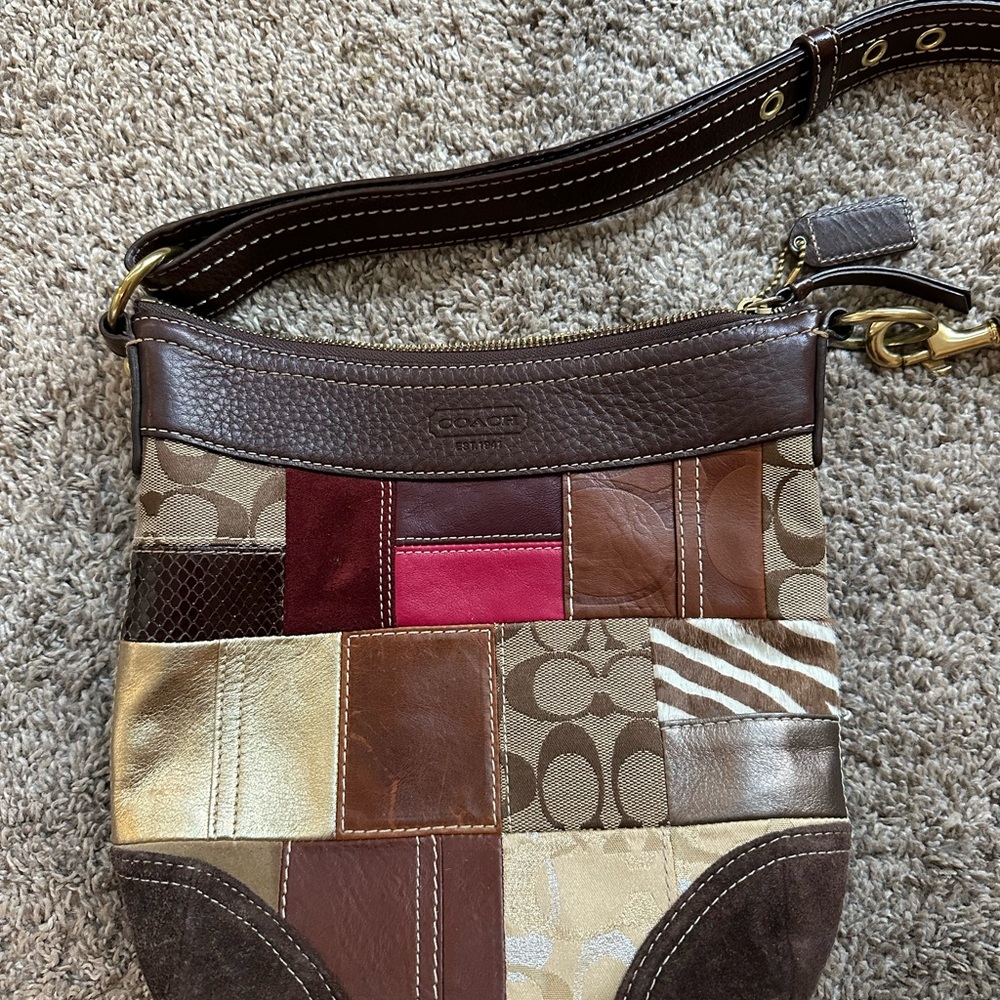 Coach Patchwork Crossbody Bag - Brown and Gold